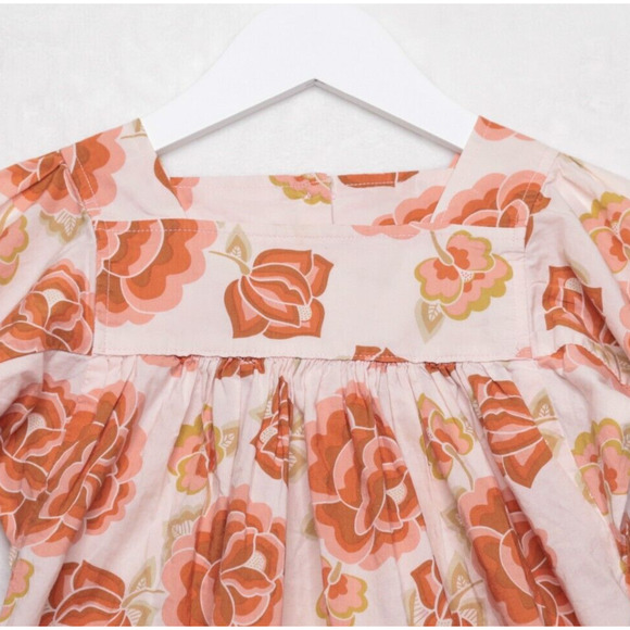 TEA Collection Fall Floral Cotton Poplin Square Neck Dress 3/4 Sleeve Girls 4 - Picture 2 of 5